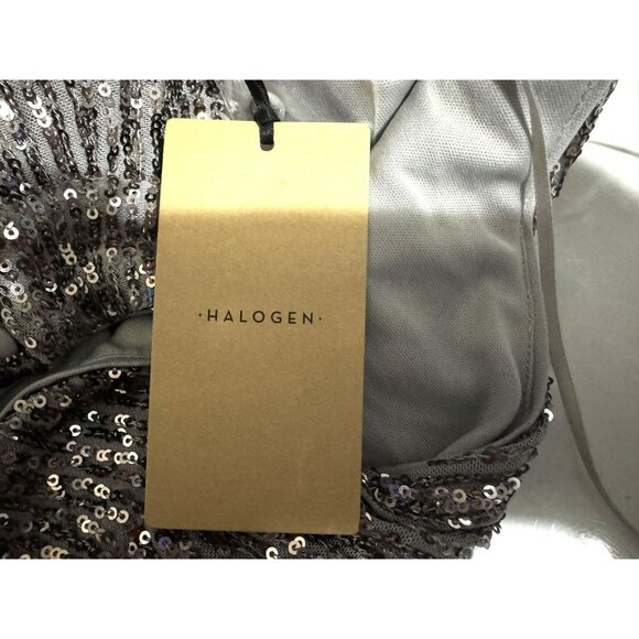 Halogen Women's Halter Neck Sequin Sleeveless Top Smocked Pearl Gray Sz XL NEW - Picture 7 of 7